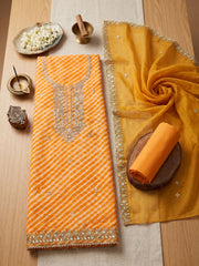 Neck Embroidered Organza Unstitched Suit With Dupatta