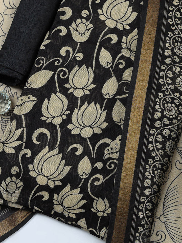 Printed Chanderi Unstitched Suit With Pant &amp; Dupatta