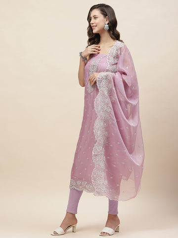 Booti Embroidered Organza Unstitched Suit Piece With Dupatta