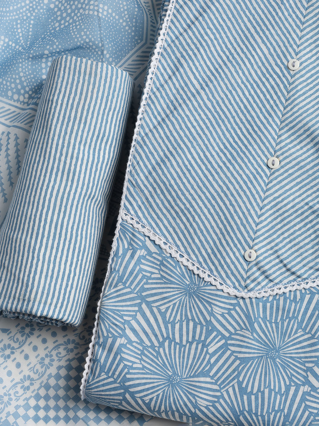 Printed Cotton Blend Unstitched Suit With Dupatta