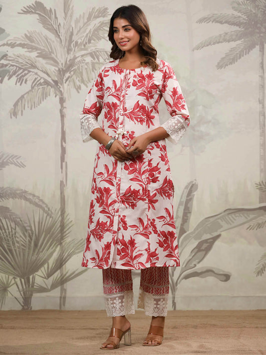 Floral Printed Cotton Kurta With Pants