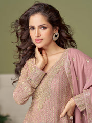 Embroidered Geogrette Kurta With Plazzo & Dupatta