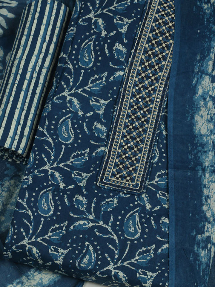 Printed Cotton Unstitched Suit With Pant &amp; Dupatta