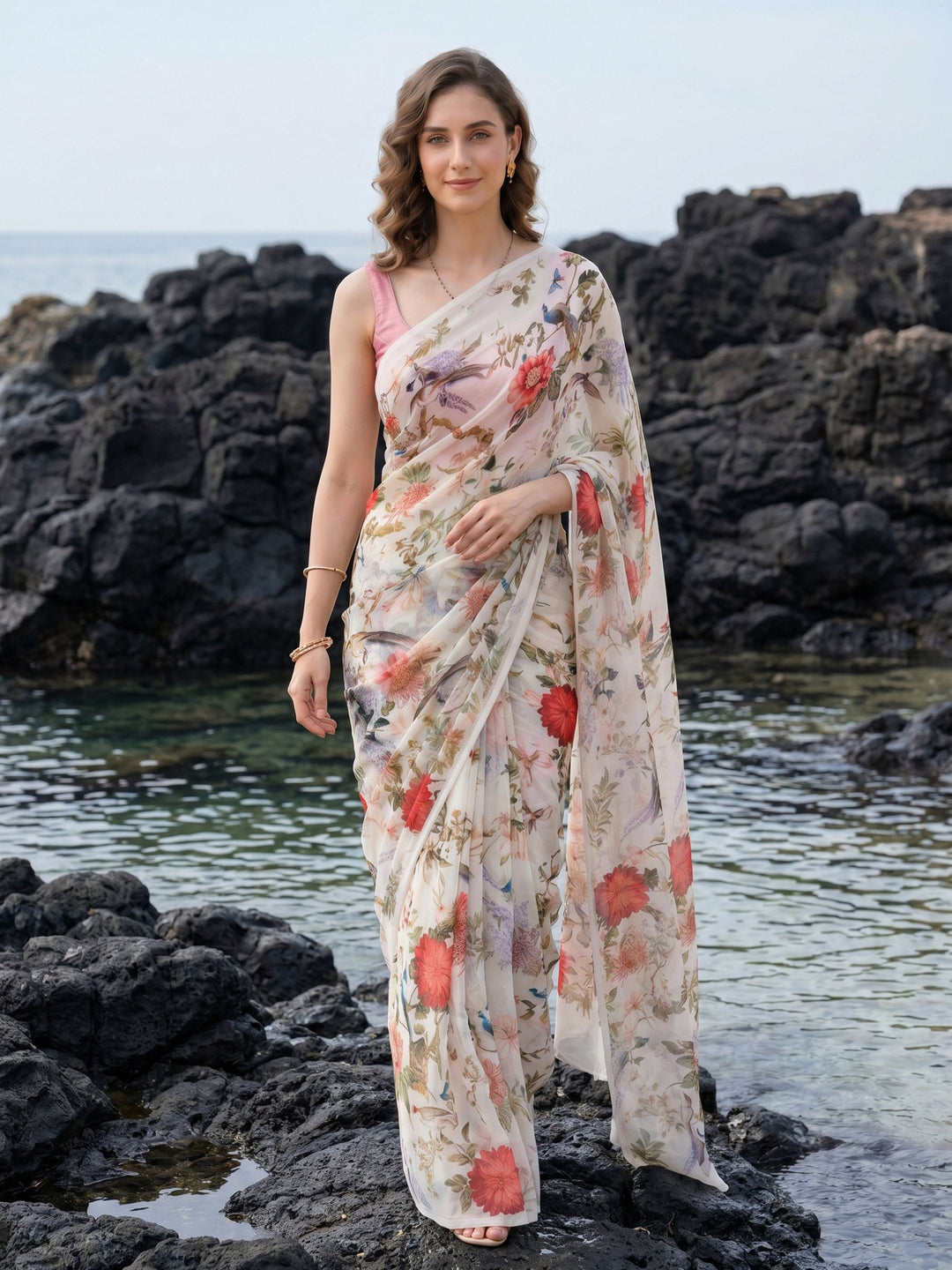 Digital Print Chiffon Saree