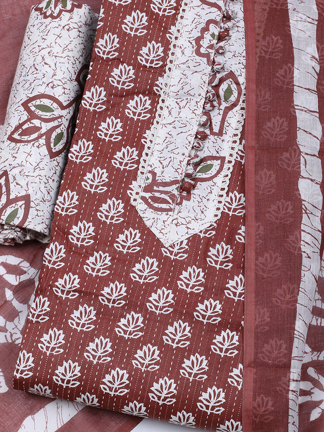 Printed Cotton Blend Unstitched Suit With Dupatta