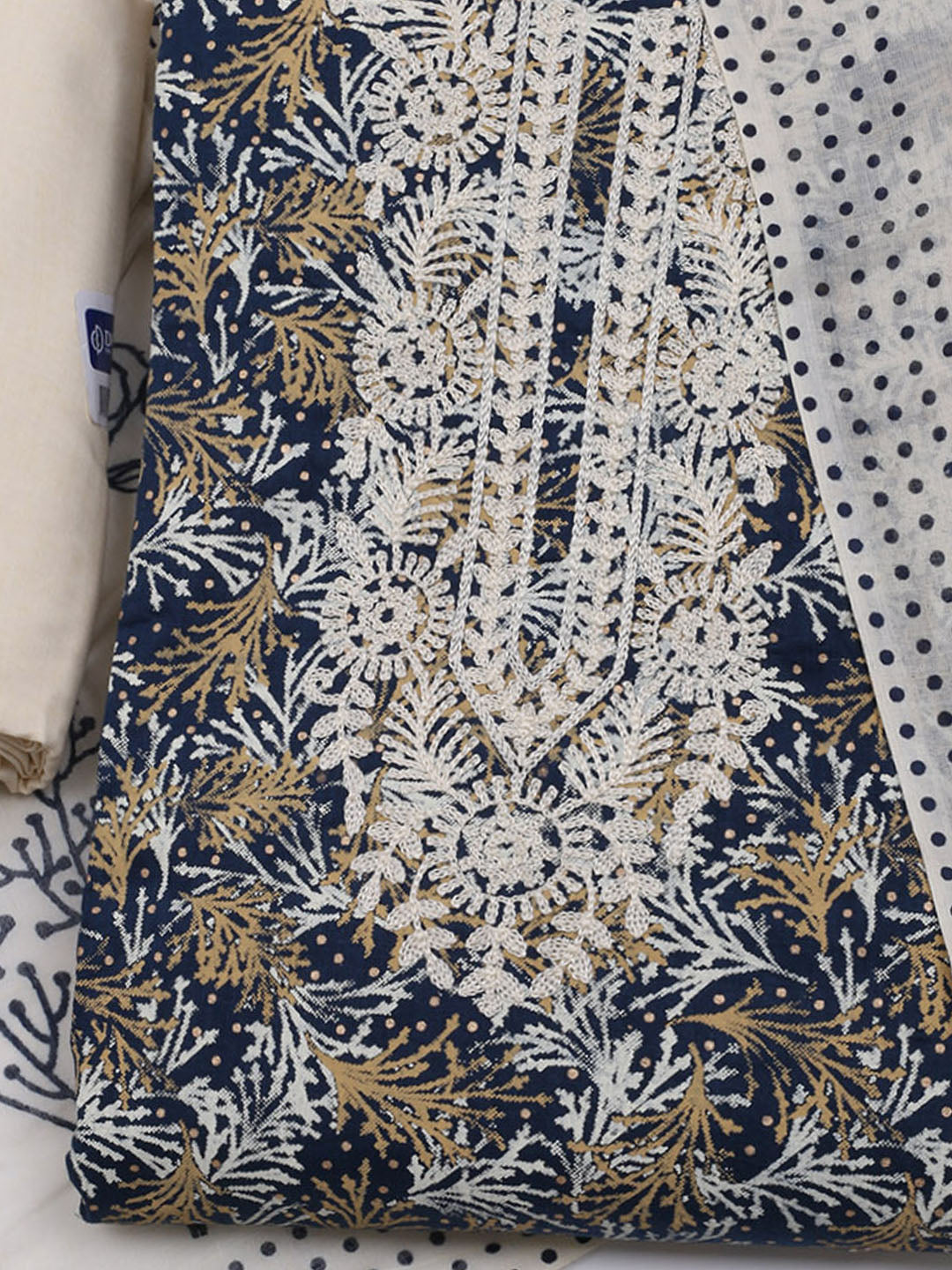 Neck Embroidered Cotton Blend Unstitched Suit With Dupatta