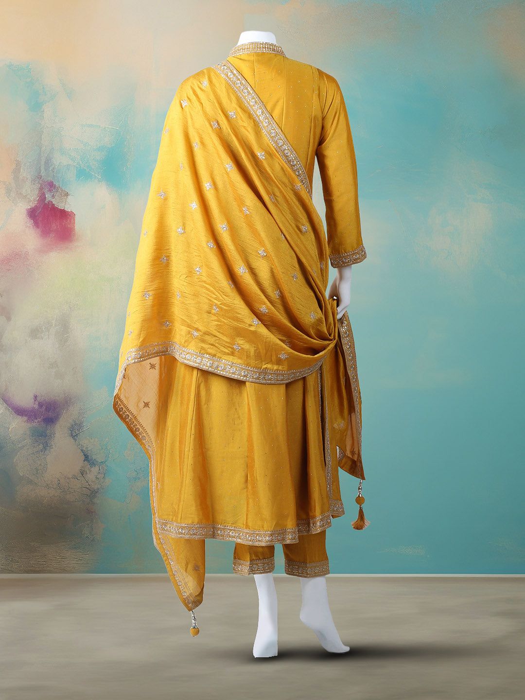 Embelished Art Silk Stitched Kurta With Pant &amp; Dupatta