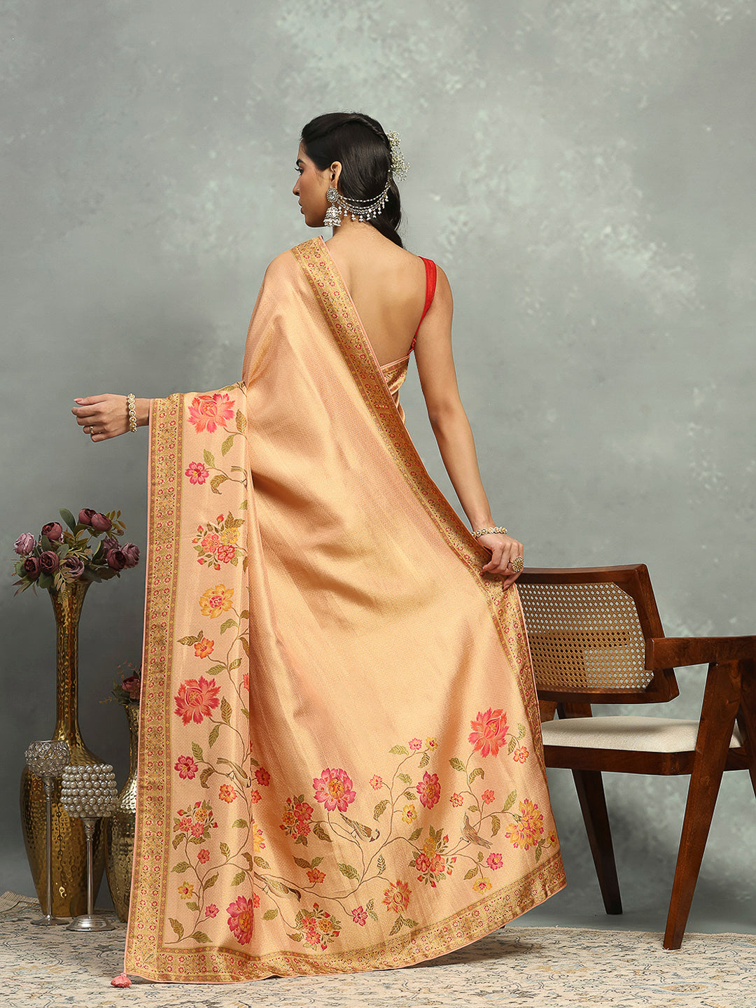 Floral Printed Woven Design Dola Silk Saree