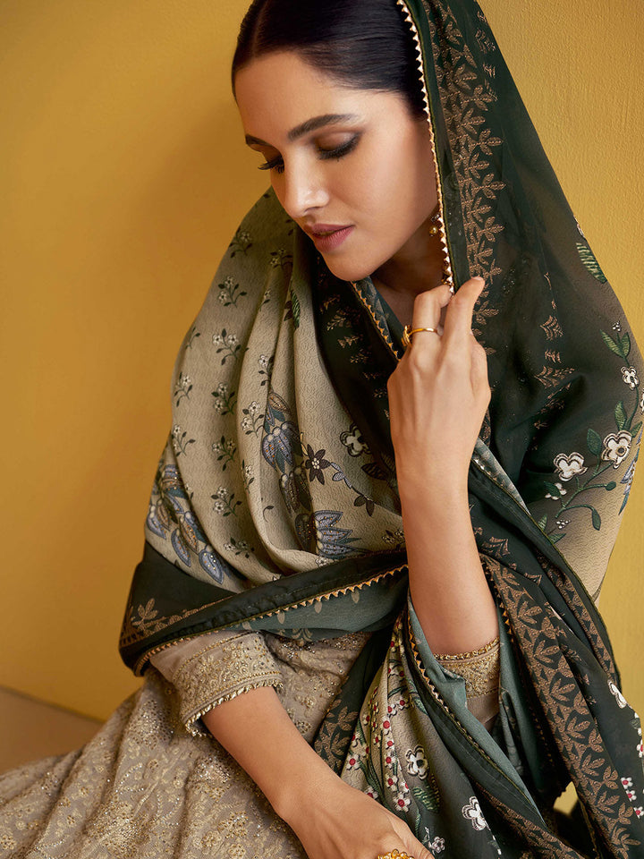 Embroidered Georgette Semi Stitched Suit With Pant &amp; Dupatta