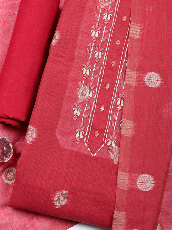 Embroidered Cotton Blend Unstitched Suit With Pant &amp; Dupatta