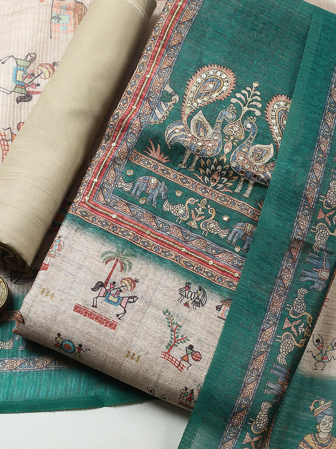 Embroidered Chanderi Unstitched Suit With Pant &amp; Dupatta