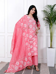 Printed Cotton Blend Kurta With Pants & Dupatta