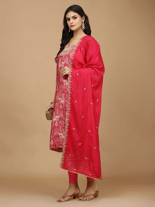 Printed Cotton Unstitched Suit With Dupatta