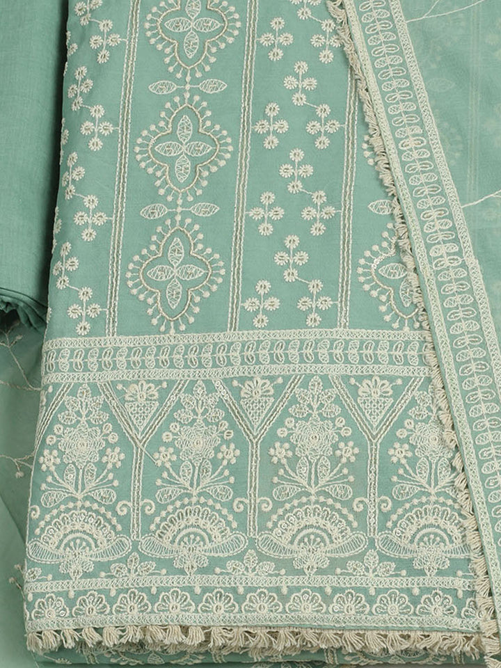 Embroidered Chanderi Unstitched Suit With Pant &amp; Dupatta
