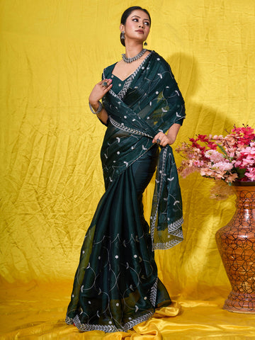 Sequence Embroidery Organza Saree