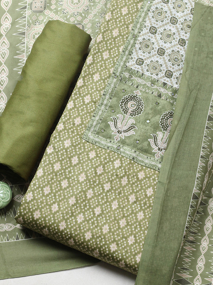 Printed Cotton Blend Unstitched Suit With Pant &amp; Dupatta