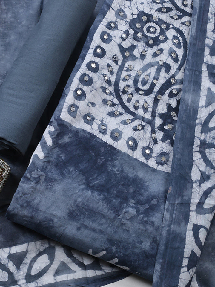 Embroidered Cotton Blend Unstitched Suit With Pant &amp; Dupatta