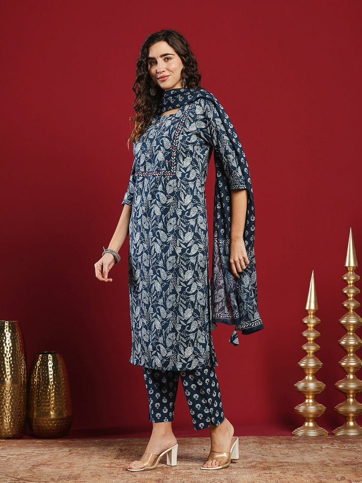 Printed Cotton Kurta With Pant &amp; Dupatta