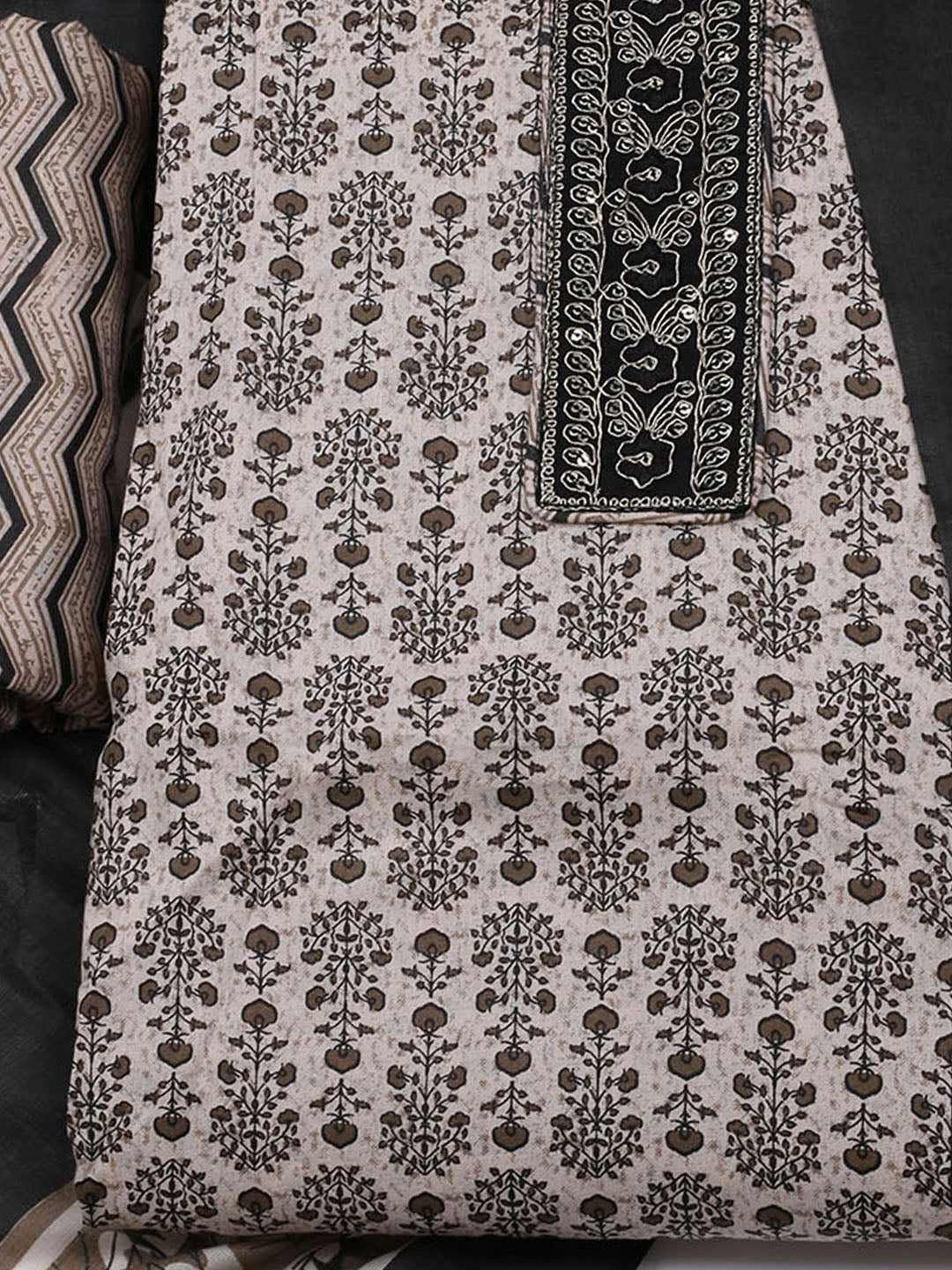 Printed Cotton Blend Unstitched Suit With Dupatta