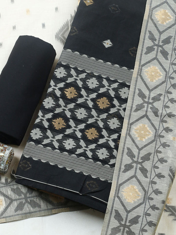 Printed Chanderi Unstitched Suit With Pant Dupatta