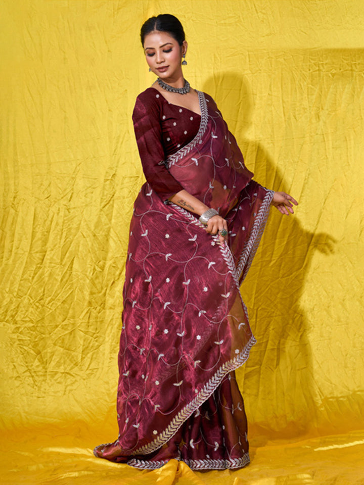 Embroidered Chiffon Saree