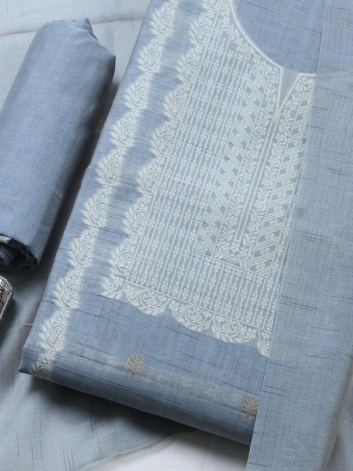Printed Chanderi Unstitched Suit With Pant &amp; Dupatta