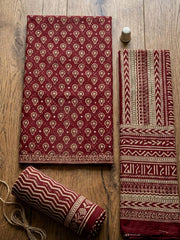 Printed Cotton Blend Unstitched Suit With Pant & Dupatta
