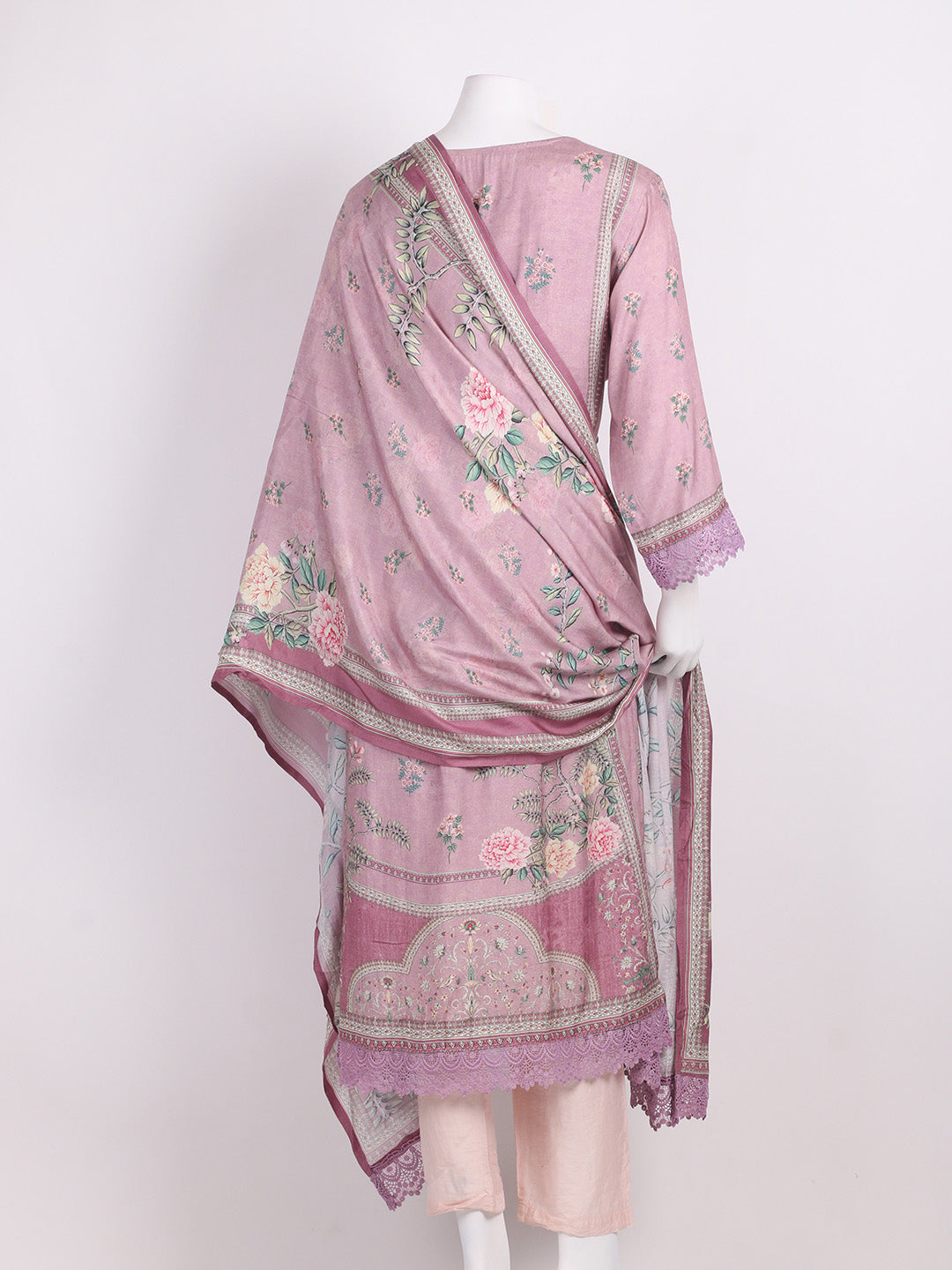 Floral Printed Muslin Kurta With Pants &amp; Dupatta