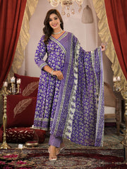 Floral Print Cotton Kurta With Pants & Dupatta