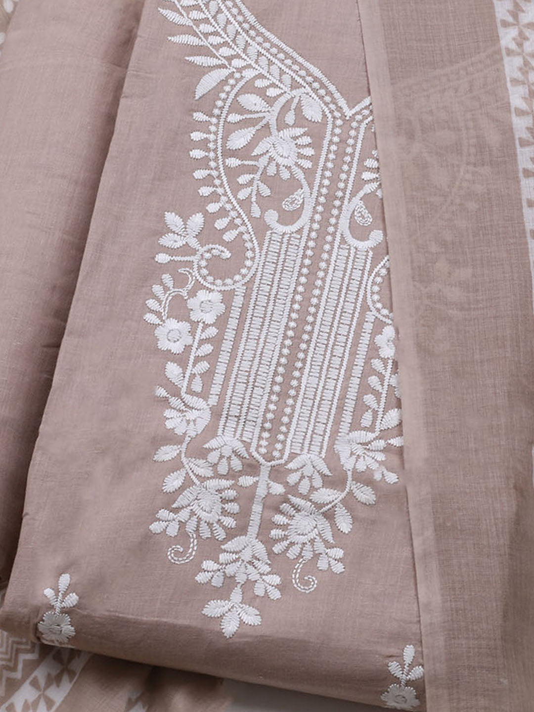 Neck Embroidered Cotton Blend Unstitched Suit With Dupatta