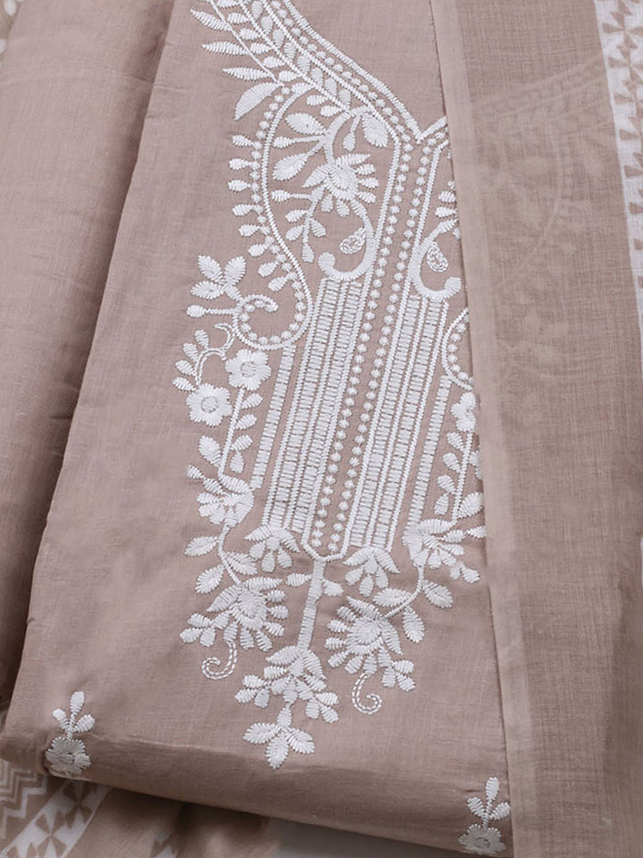 Neck Embroidered Cotton Blend Unstitched Suit With Dupatta