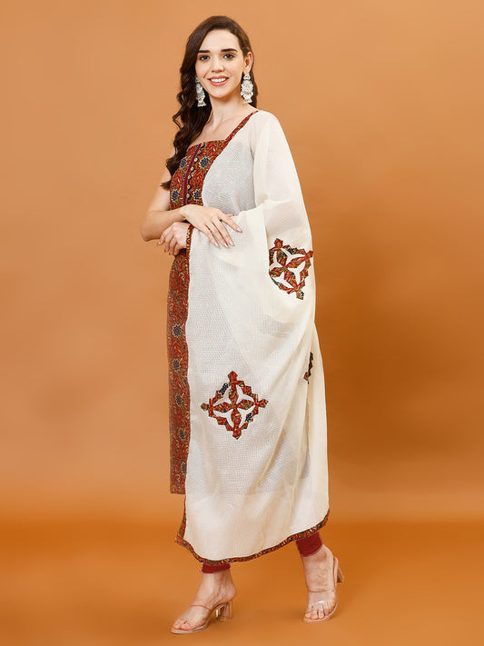 Printed Chanderi Unstitched Suit Piece With Dupatta