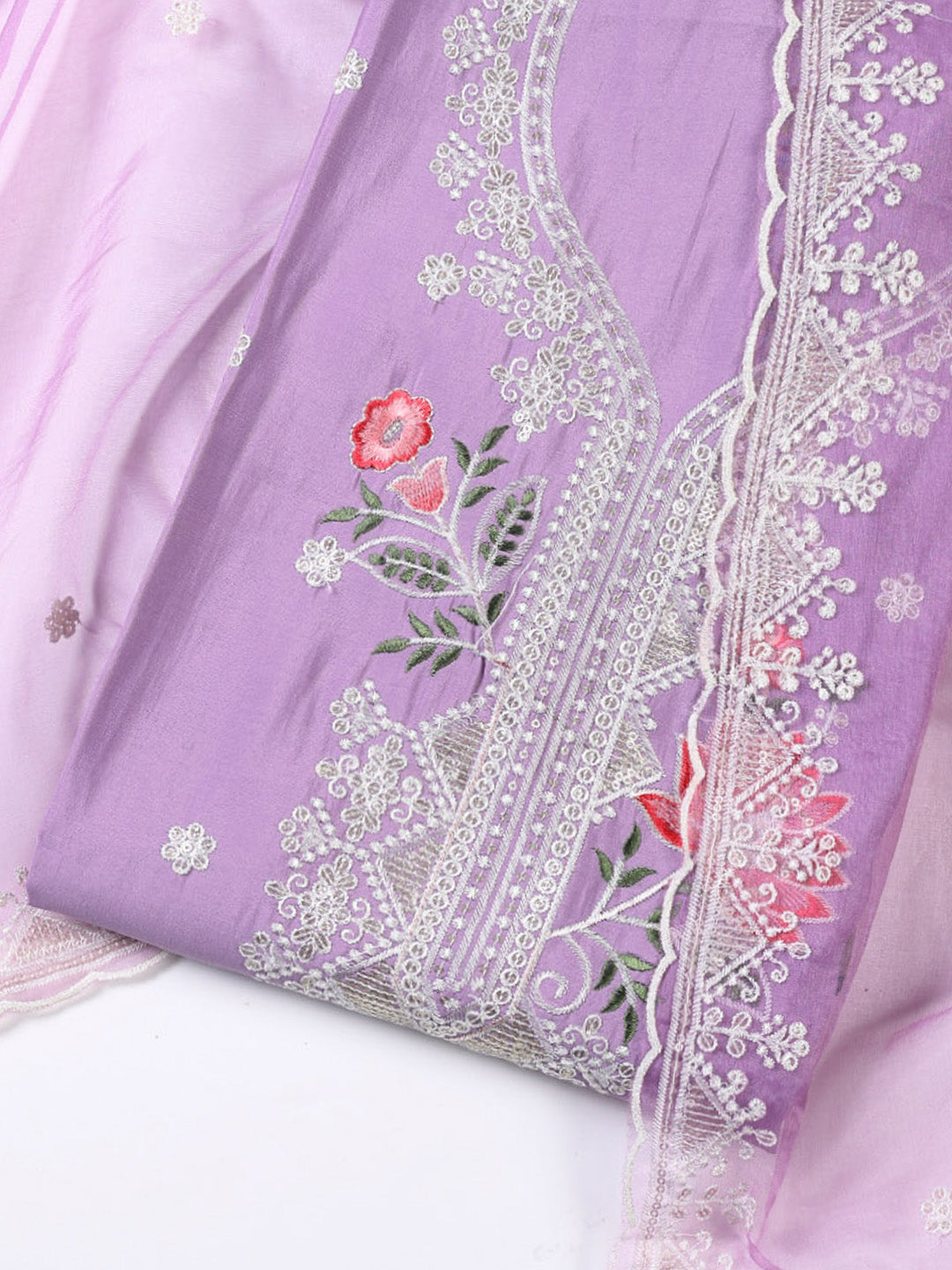 Neck Embroidered Chanderi Unstitched Suit With Dupatta
