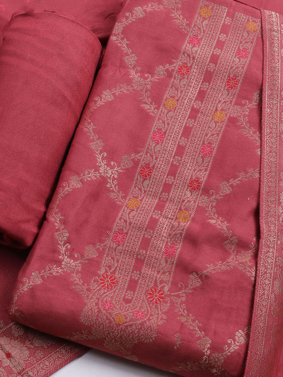 Pashmina Woven Design Unstitched Kurta With Pant &amp; Dupatta