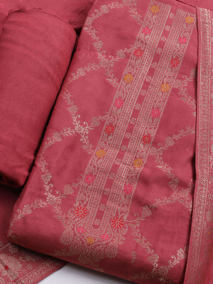 Pashmina Woven Design Unstitched Kurta With Pant &amp; Dupatta