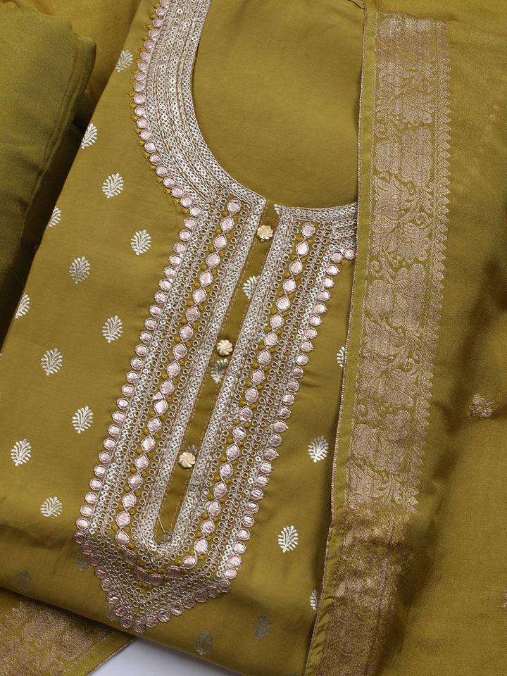 Neck Embroidered Chanderi Unstitched Suit With Dupatta