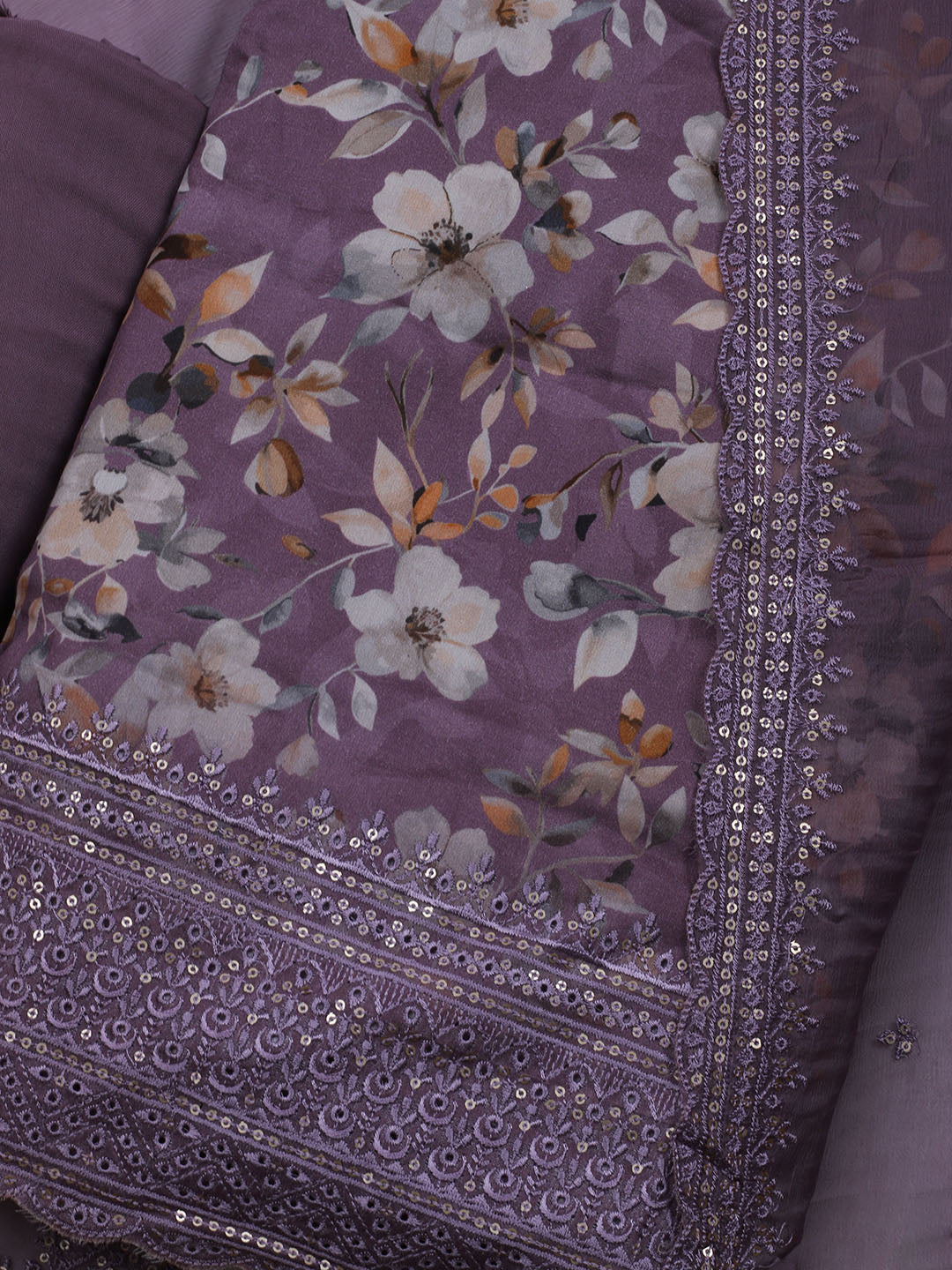 Printed Cotton Blend Unstitched Suit With Dupatta