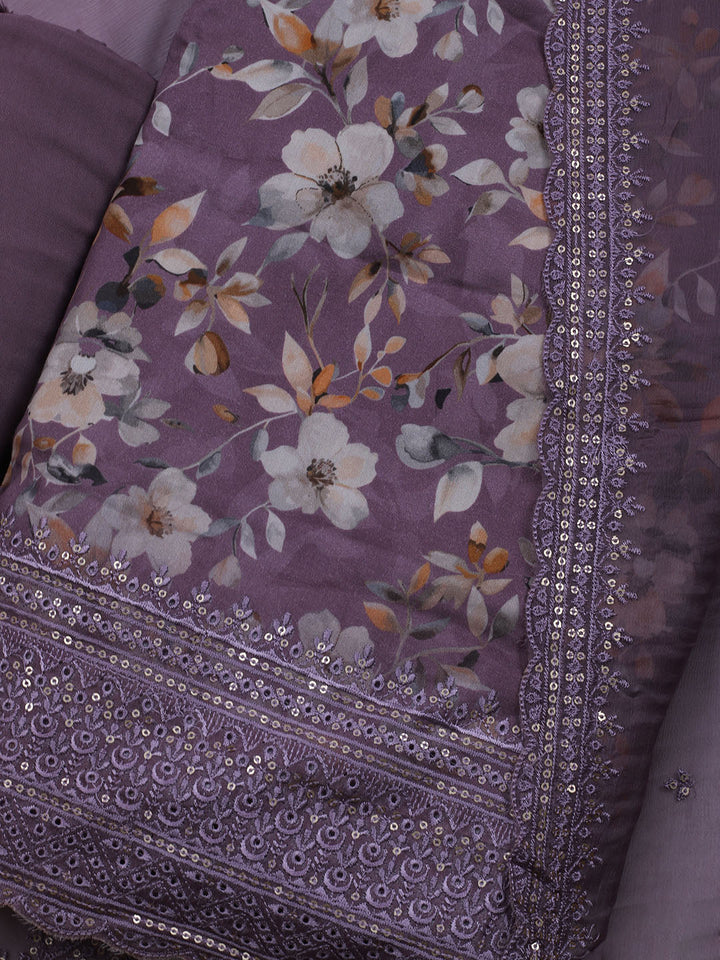 Printed Cotton Blend Unstitched Suit With Dupatta