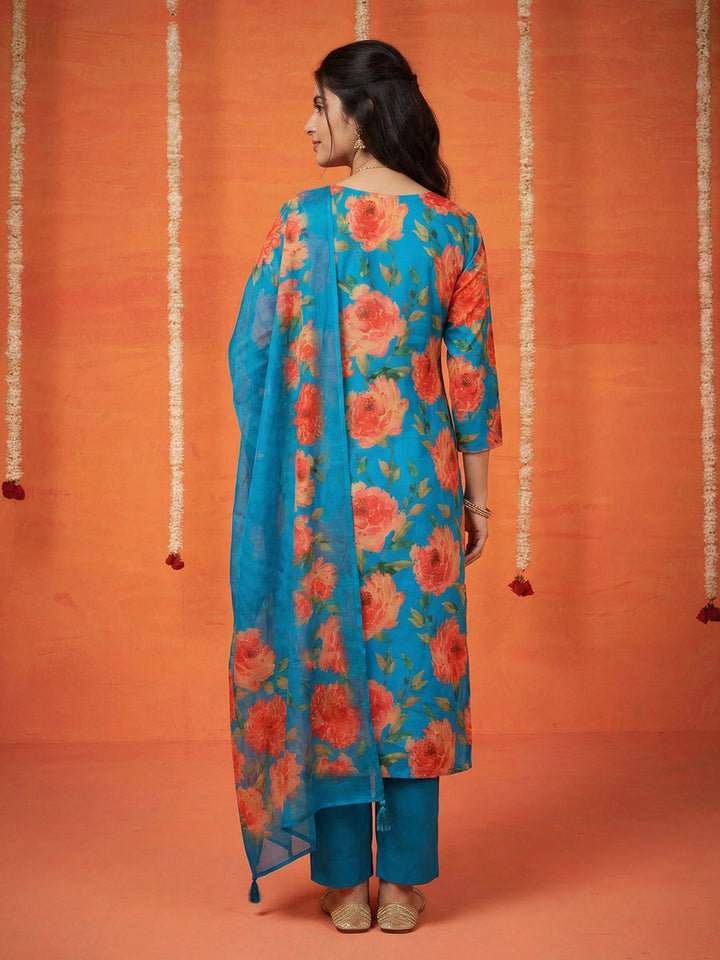 Printed Cotton Blend Kurta With Pant &amp; Dupatta
