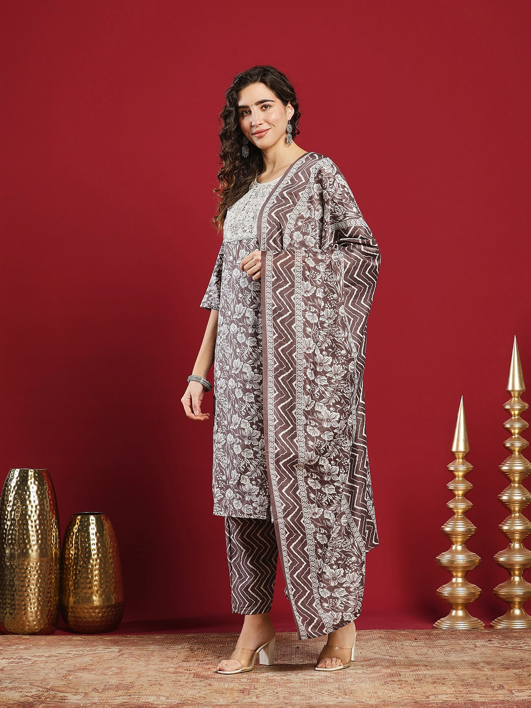 Printed Cotton Kurta With Pant &amp; Dupatta