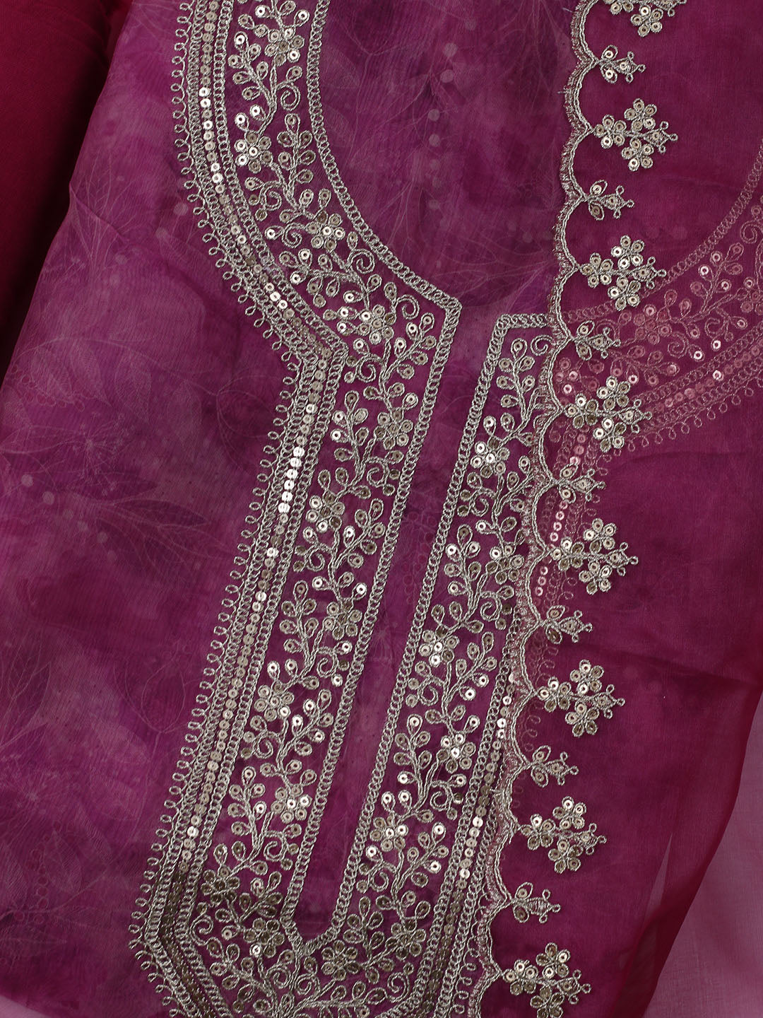 Neck Embroidered Organza Unstitched Suit With Dupatta