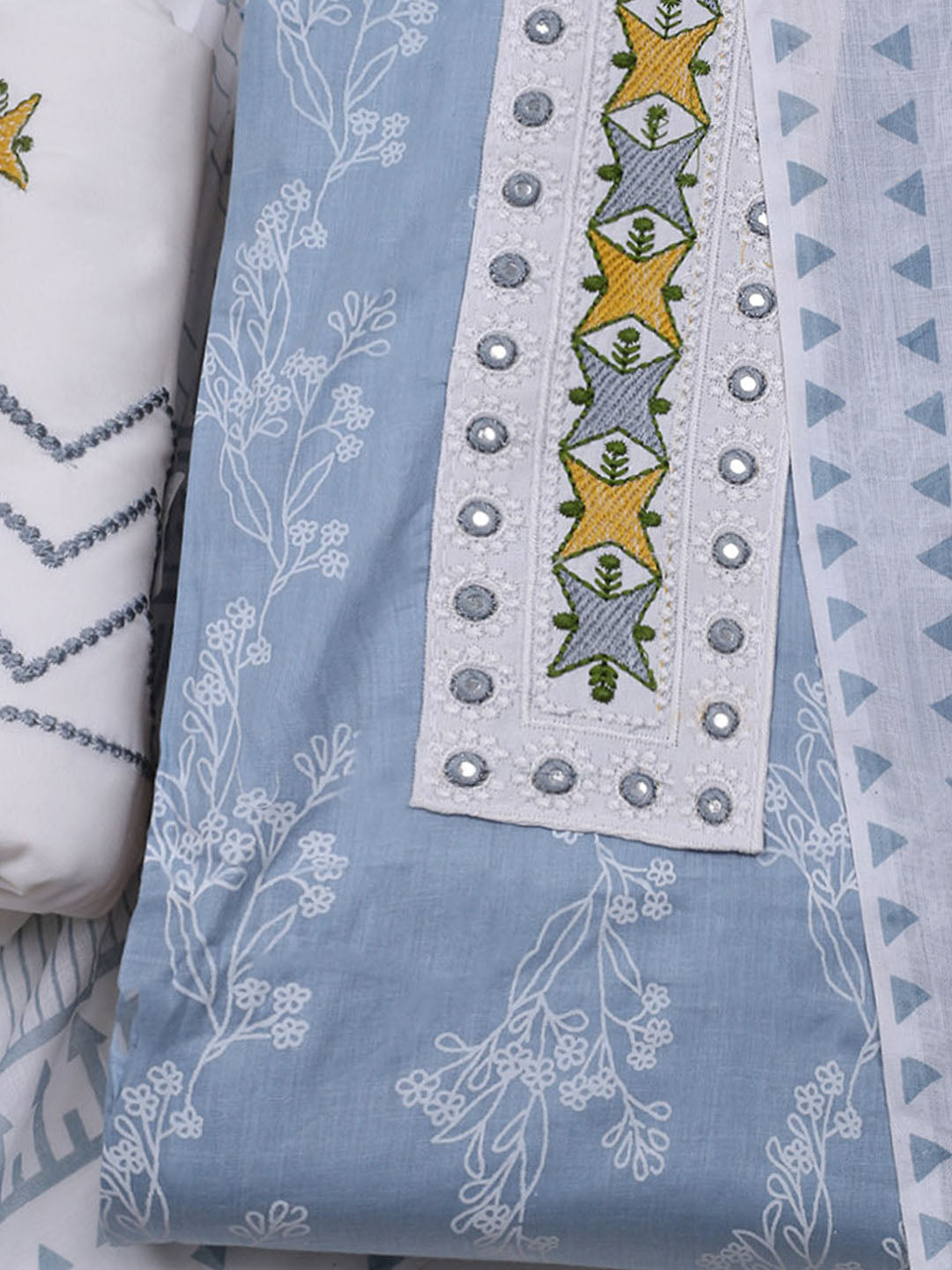 Printed Cotton Blend Unstitched Suit With Dupatta