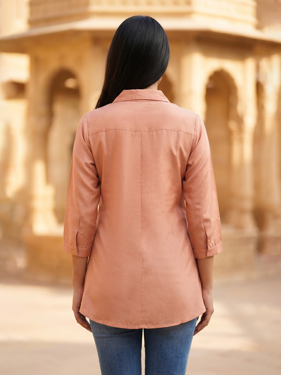 Peach Embroidered Cotton Blend Straight Kurta