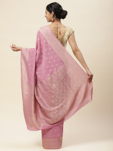 Zari Border Booti Chiffon Woven Saree