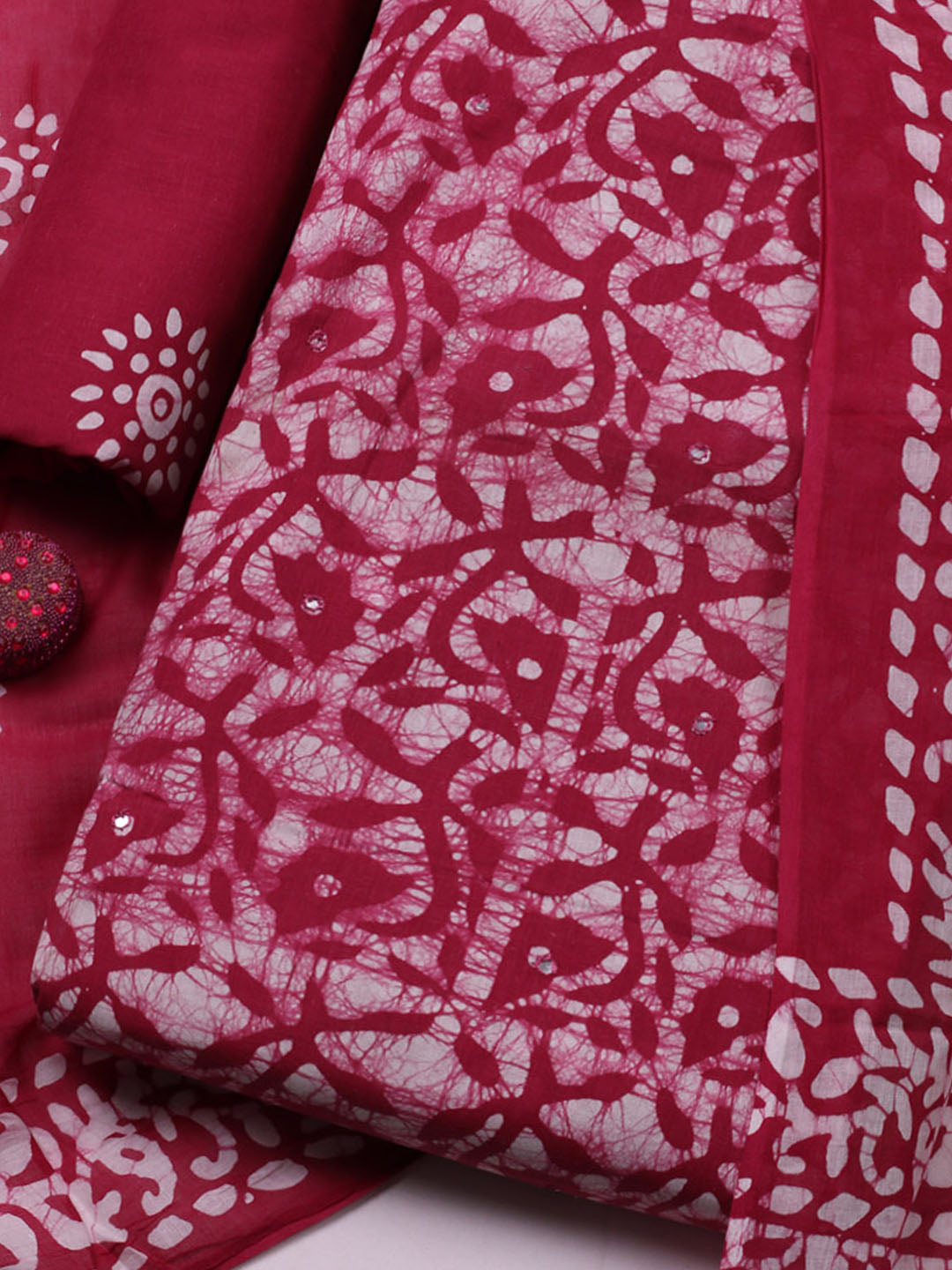 Printed Cotton Blend Unstitched Suit With Pant &amp; Dupatta