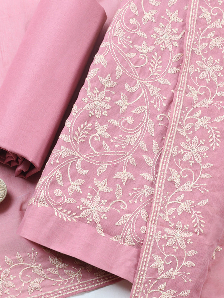 Embroidered, Cotton Blend Unstitched Suit With Pant &amp; Dupatta