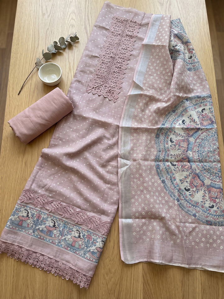 Printed Cotton Blend Unstitched Suit With Pant &amp; Dupatta