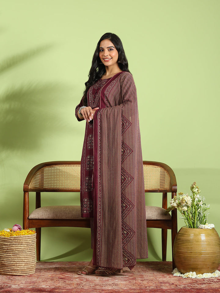 Printed Cotton Kurta With Pant &amp; Dupatta
