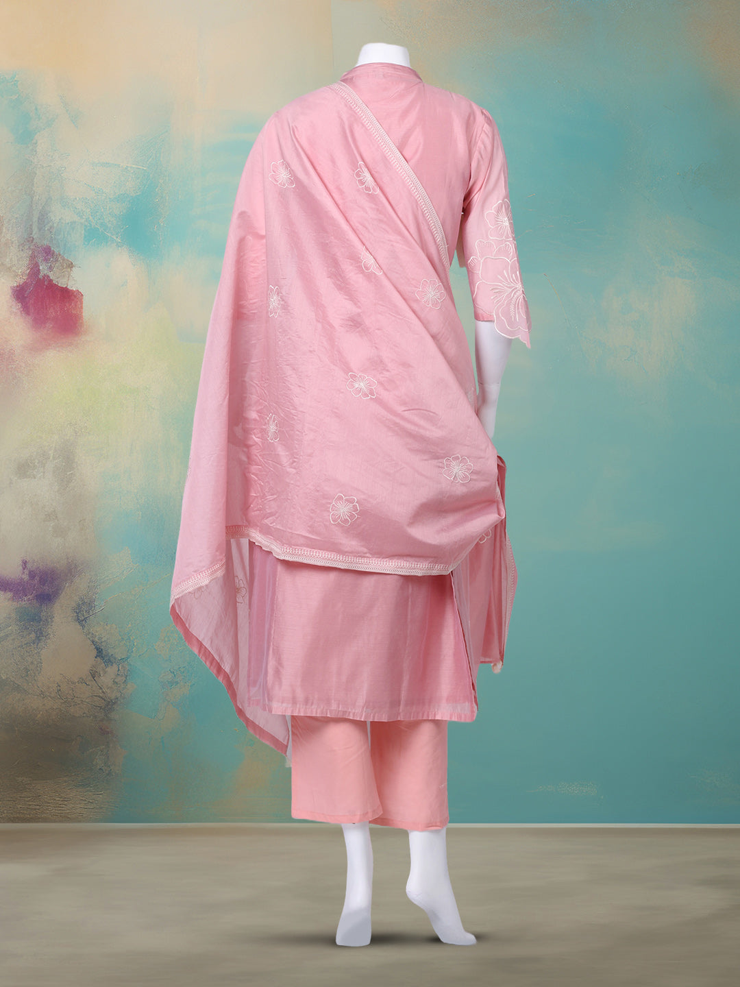 Embroidered Chanderi Kurta With Pant &amp; Dupatta