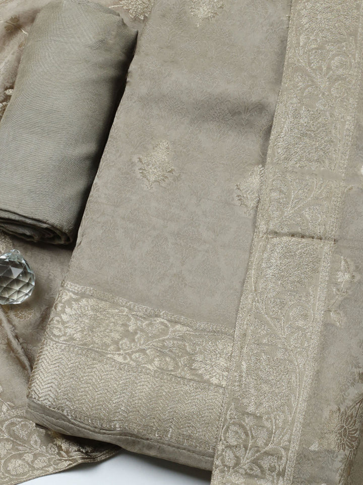 Woven Design Chanderi Unstitched Suit With Pant &amp; Dupatta